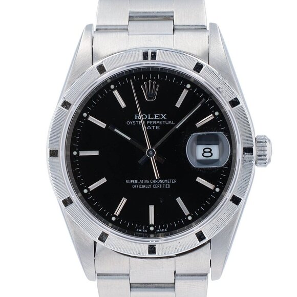 Rolex Date 15210 34mm Black Index Dial Engine-Turned Bezel Oyster Watch main image 7